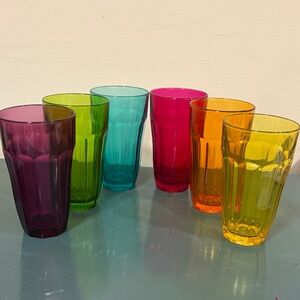 Set of 6 Vintage Luminarc Arcoroc Vibrant Multicolor Glasses. Made in France.